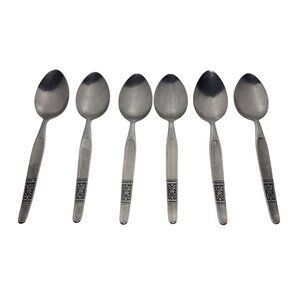 National Stainless Teaspoons Fleur-De-Lis Handle Design Japan Set of 6 Vintage